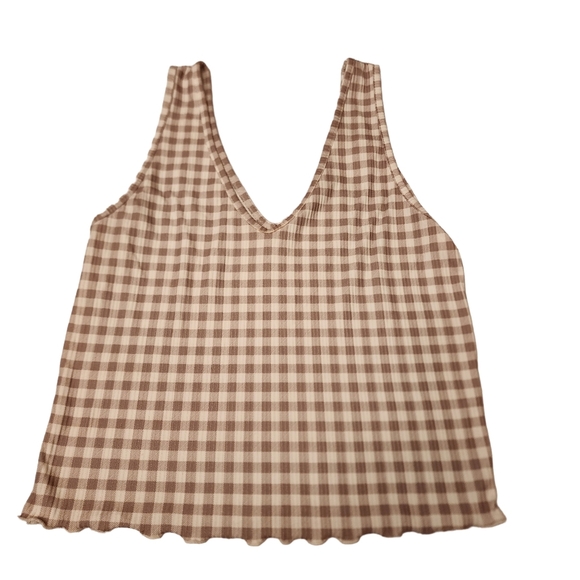 Gingham Pattern V-neck Crop Tank Top Fitted Size L - Picture 4 of 8